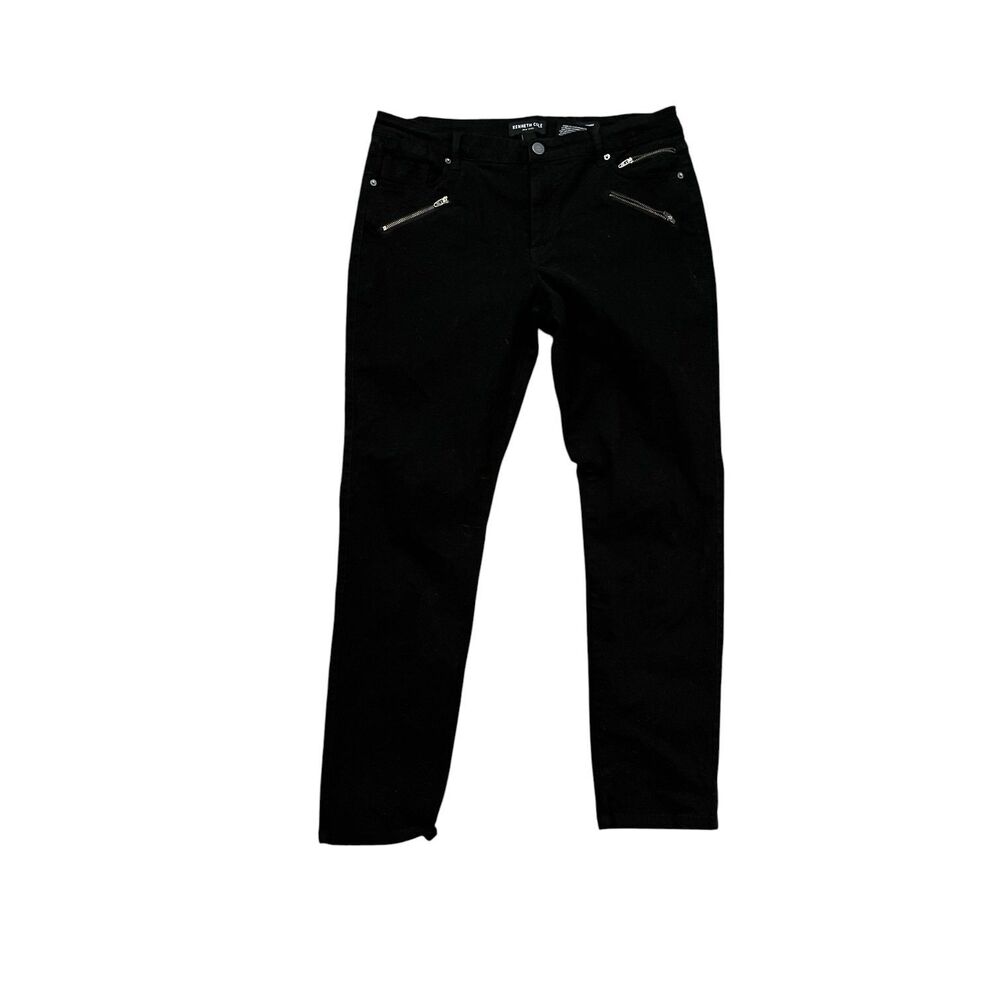 Kenneth Cole Jess Skinny Black Stretch Moto Velvet Pants Zip Pocket 12